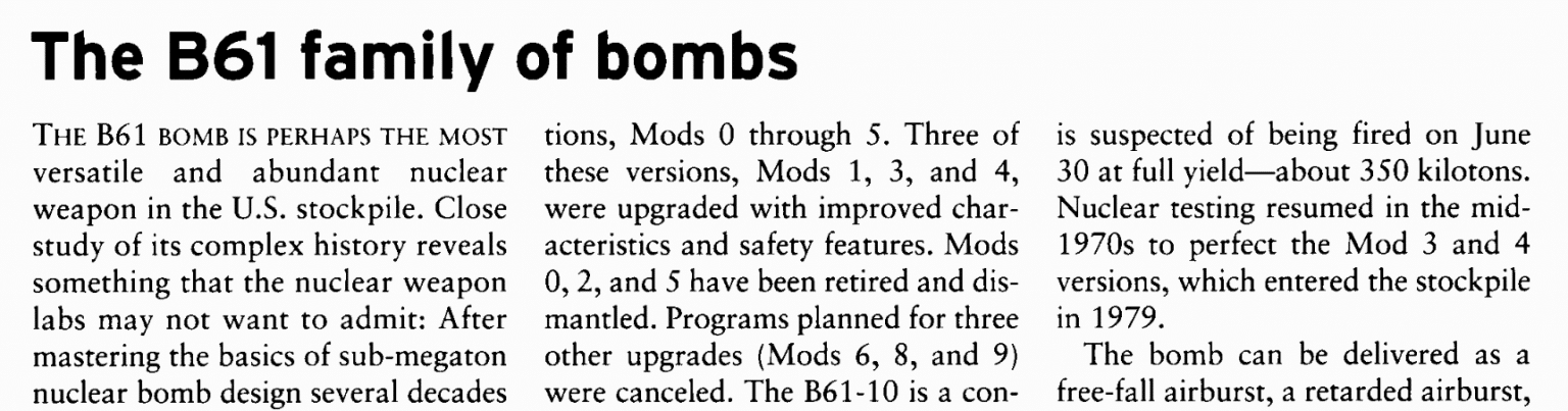 The B61 Family Of Bombs - Bulletin Of The Atomic Scientists