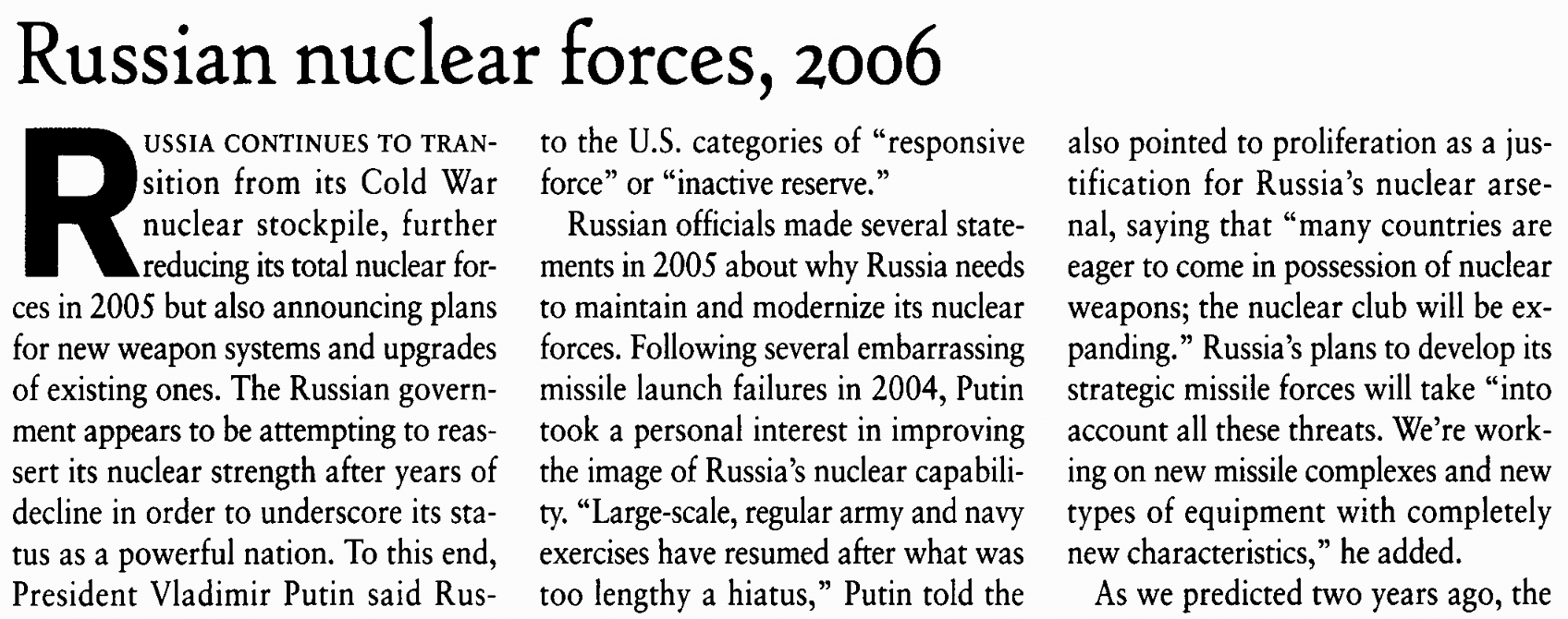 Russian Nuclear Forces, 2006 - Bulletin of the Atomic Scientists