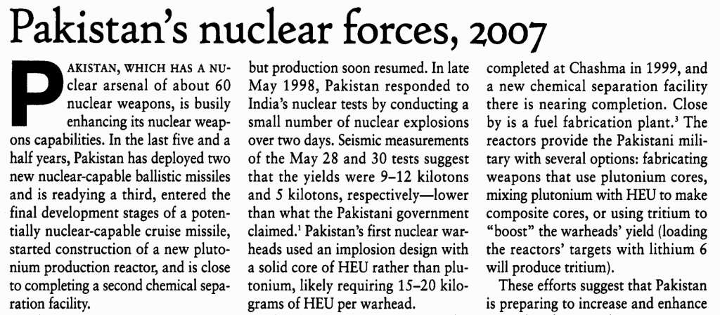 Pakistan's Nuclear Forces, 2007 - Bulletin Of The Atomic Scientists