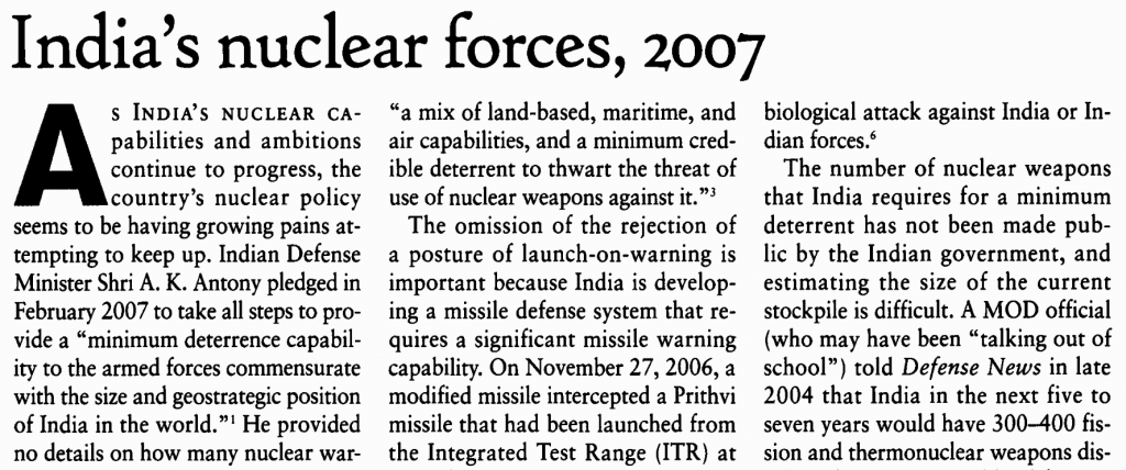 India's Nuclear Forces, 2007 - Bulletin Of The Atomic Scientists