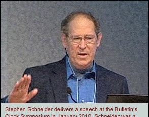 Stephen Schneider delivers a speech at the Bulletin's Clock Symposium in January 2010. Schneider was a member of the Bulletin's Science and Security Board.