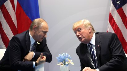 Vladimir Putin and Donald Trump at G20 meeting, July 7, 2017