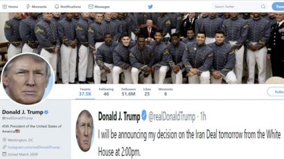 Trump tweeting on the Iran deal