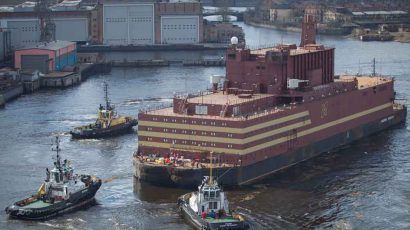 Russia's first floating nuclear power plant began its journey to the town of Pevek, by way of Murmansk, on April 28, 2018.