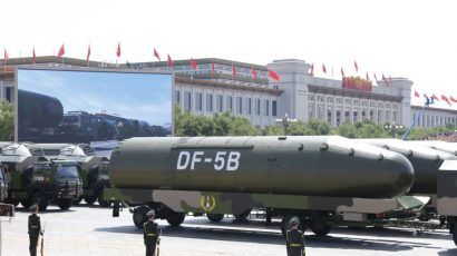 A Chinese intercontinental ballistic missile at a 2015 military parade in Beijing. China may be a source for other governments wishing to buy missiles. (Photo credit: Voice of America via Wikimedia Commons.)