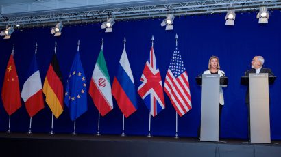 EU High Representative for Foreign Affairs Federica Mogherini and Iranian Foreign Minister Javad Zarif during JCPOA negotiations in Switzerland in 2015. (Photo credit: US Department of State.)