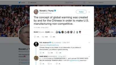 Trump's tweet about global warming.