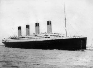 The RMS Titanic departing Southampton on April 10, 1912. Note the lifeboats on the upper deck. Credit: F.G.O. Stuart
