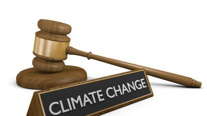 gavel and climate change sign