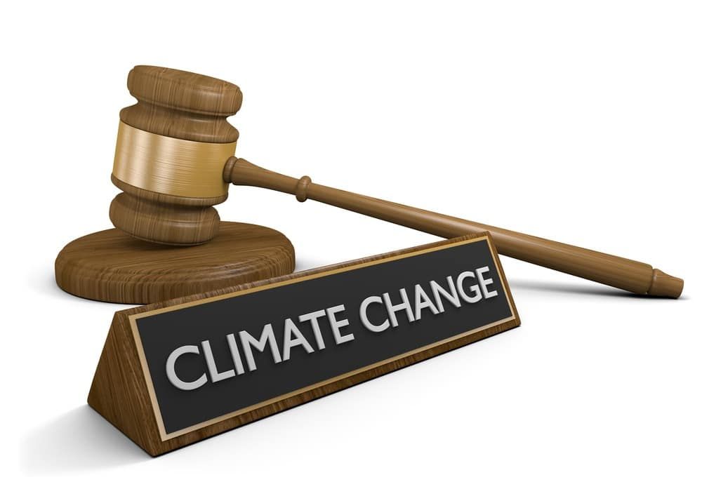 gavel and climate change sign