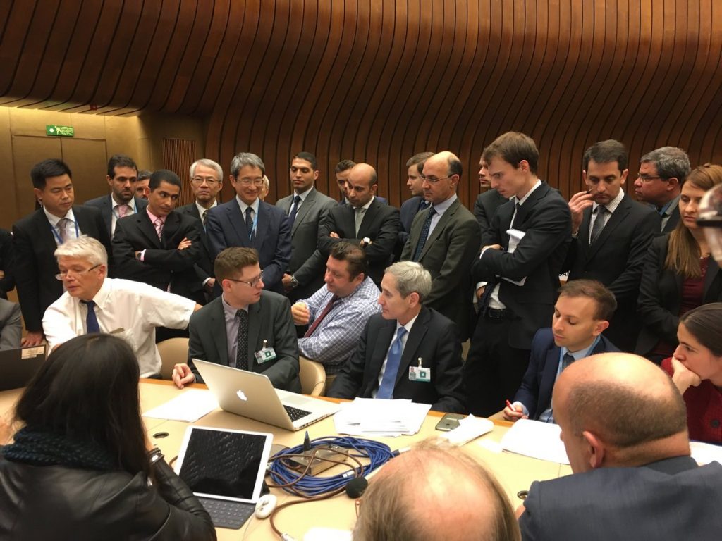A November 2018 meeting of the Convention on Certain Conventional Weapons that ran late into the night. Credit: Reint Vogelar/Twitter