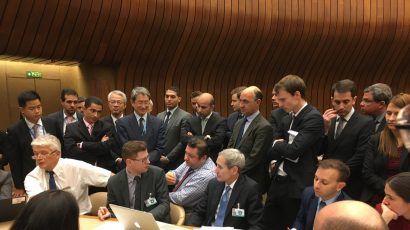 A November 2018 meeting of the Convention on Certain Conventional Weapons that ran late into the night. Credit: Reint Vogelar/Twitter