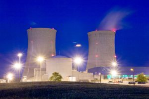 Watts Bar Nuclear Power Plant Units 1 & 2 cooling towers and containment buildings.