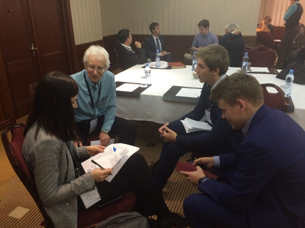 Siegfried Hecker chats with some of the participants in the US-Russia Young Professionals Nuclear Forum