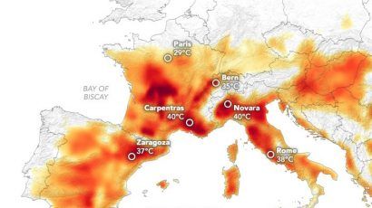 map of Europe heat wave 2019