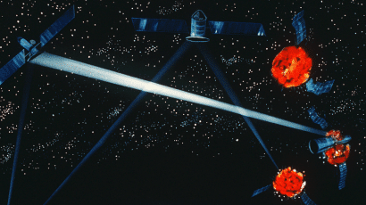 A US military artist's vision of laser weapons. Perhaps surprisingly, on Earth, the Pentagon is well on the way to making talking laser-formed plasma balls a reality. Credit: Defense Department via Wikimedia Commons.