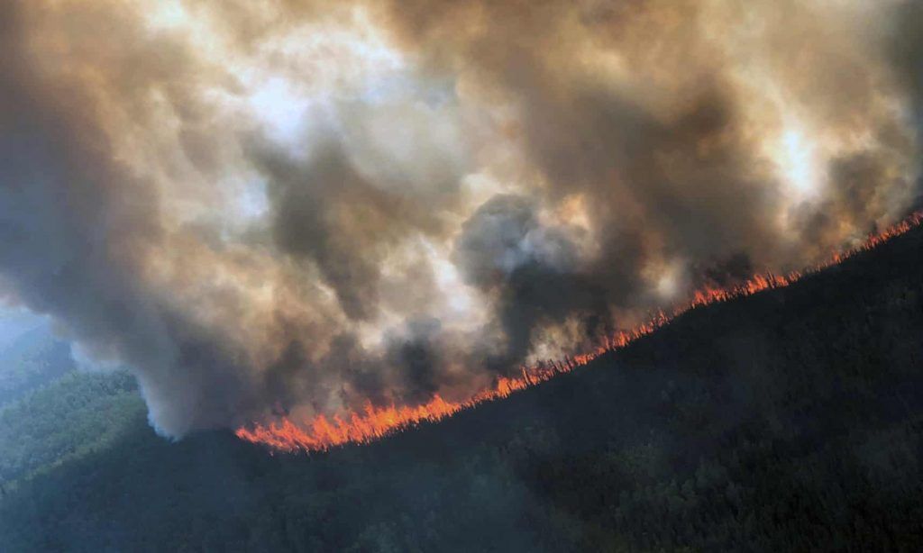The Rainbow 2 fire, burning near Delta Creek, Alaska, late last month. Photograph: Handout/Reuters