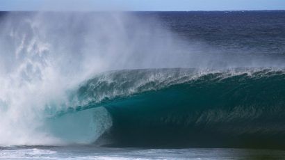 A large wave at Banzai Pipeline of the North Shore of Oahu, Hawaii
