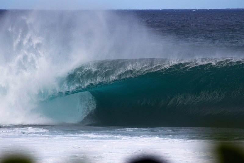 A large wave at Banzai Pipeline of the North Shore of Oahu, Hawaii