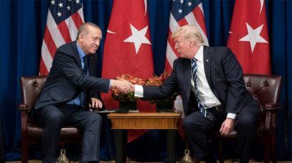 Erdogan and Trump shake hands
