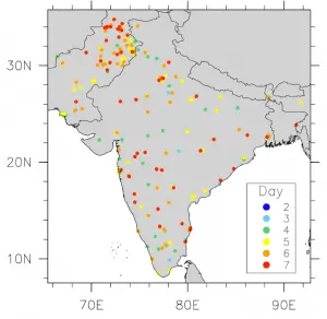 A map showing nuclear strikes during an India-Pakistan war scenario