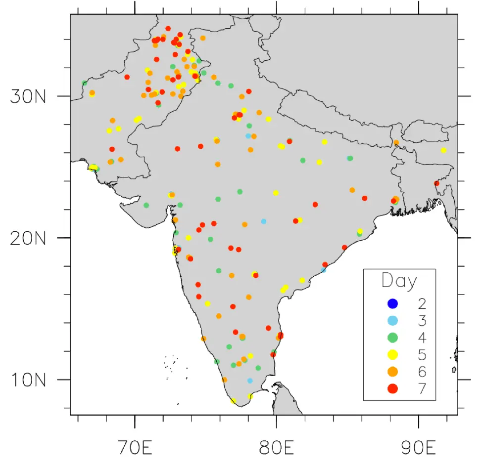 A map showing nuclear strikes during an India-Pakistan war scenario