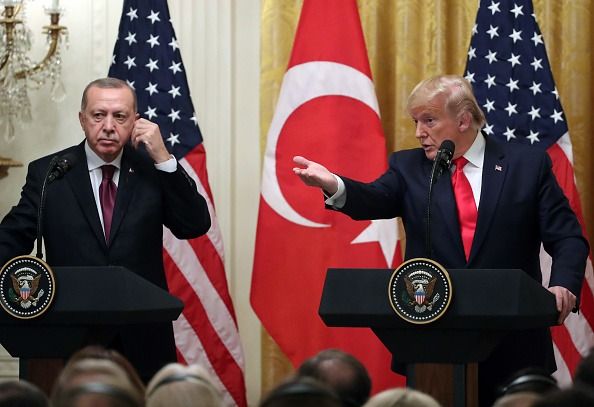 US President Donald Trump and Turkish President Recep Tayyip Erdogan in a joint news conference at the White House this week. (Photo by Mark Wilson/Getty Images)