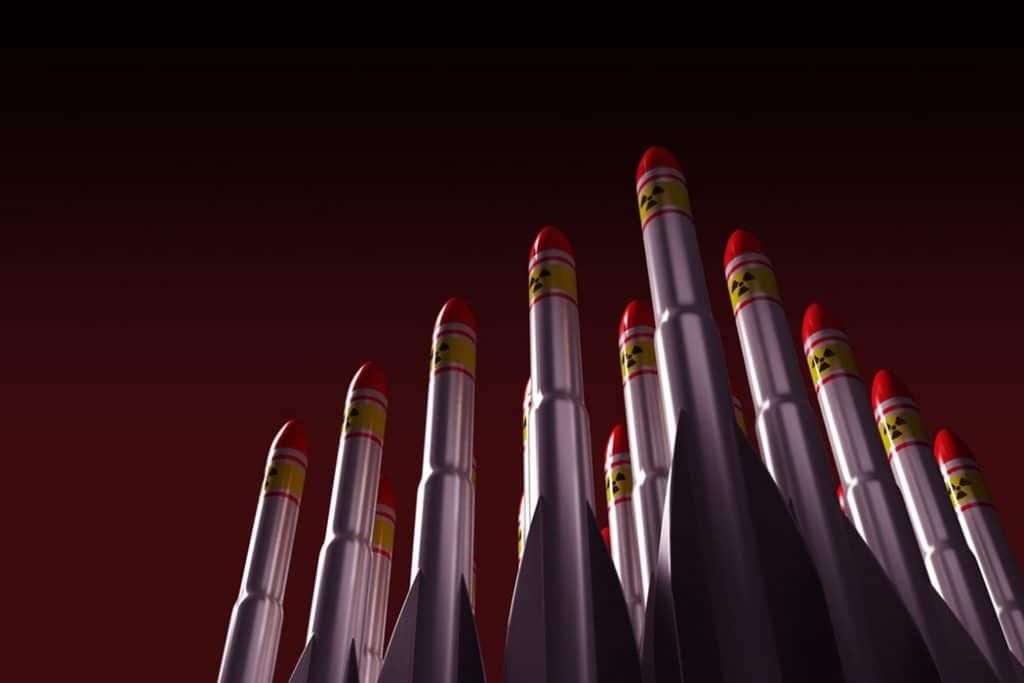 artist's rendition of rows of nuclear missiles
