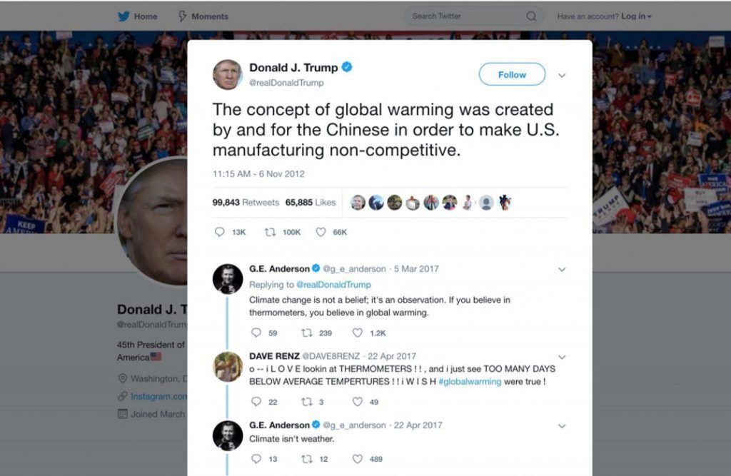 Trump tweet about global warming