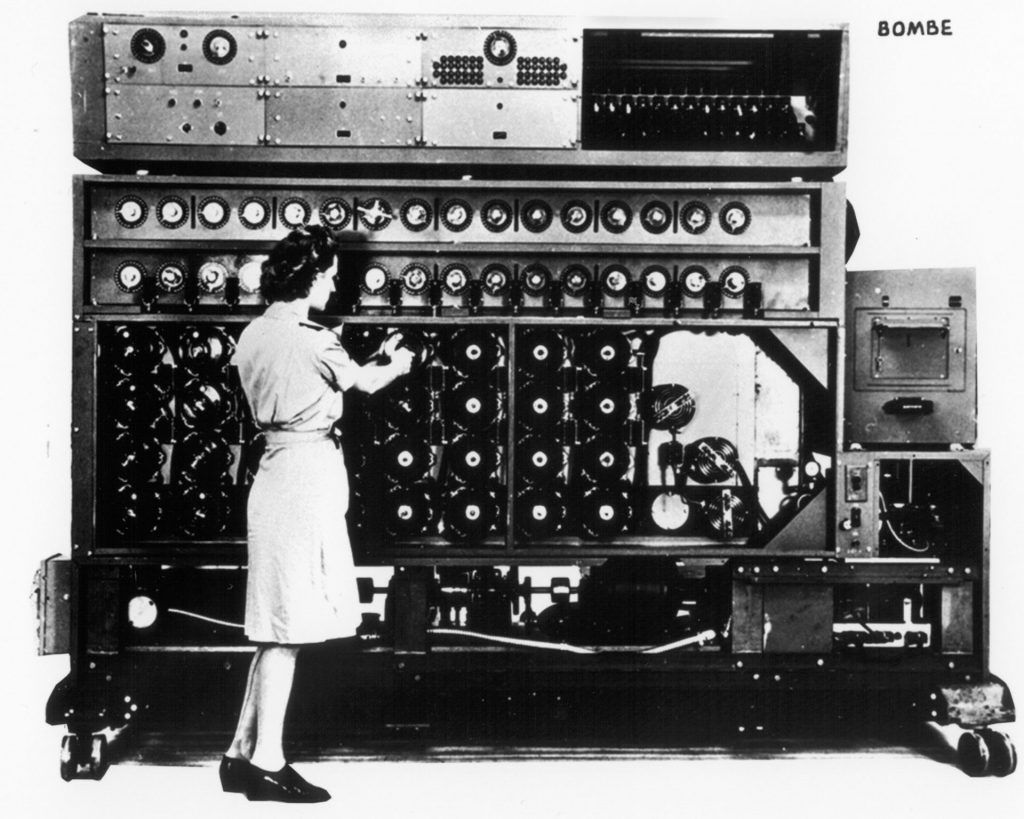 By the end of 1943, the US Navy had installed 120 electromechanical Bombe machines like the one above, which were used to decipher secret messages encrypted by German Enigma machines, including messages from German U-boats. Built for the Navy by the Dayton company National Cash Register, the US Bombe was an improved version of the British Bombe, which was itself based on a Polish design. Credit: National Security Agency