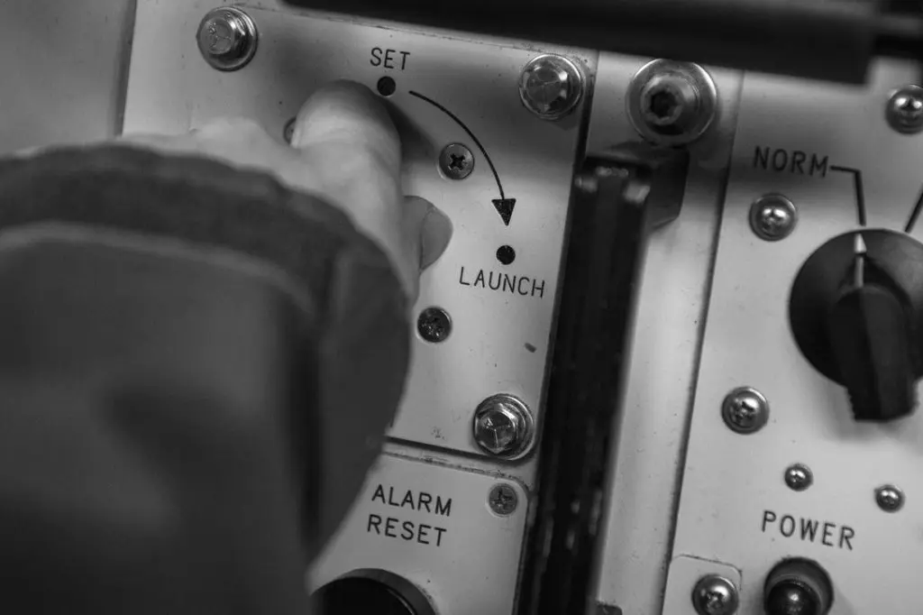 A US Air Force commander simulates launching a nuclear weapon.