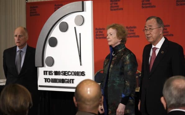 jerry brown mary robinson ban ki-moon 2020 doomsday clock 100 seconds to midnight
