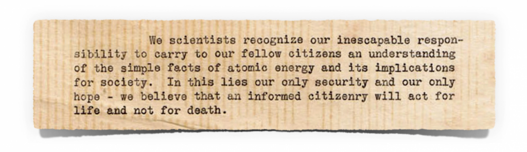 Excerpt from Albert Einstein letter, Emergency Committee of Atomic Scientists, December 1946