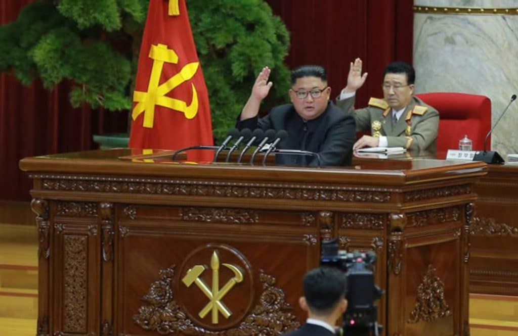 Kim Jong Un, giving his plenary speech. Photo credit: KCNA