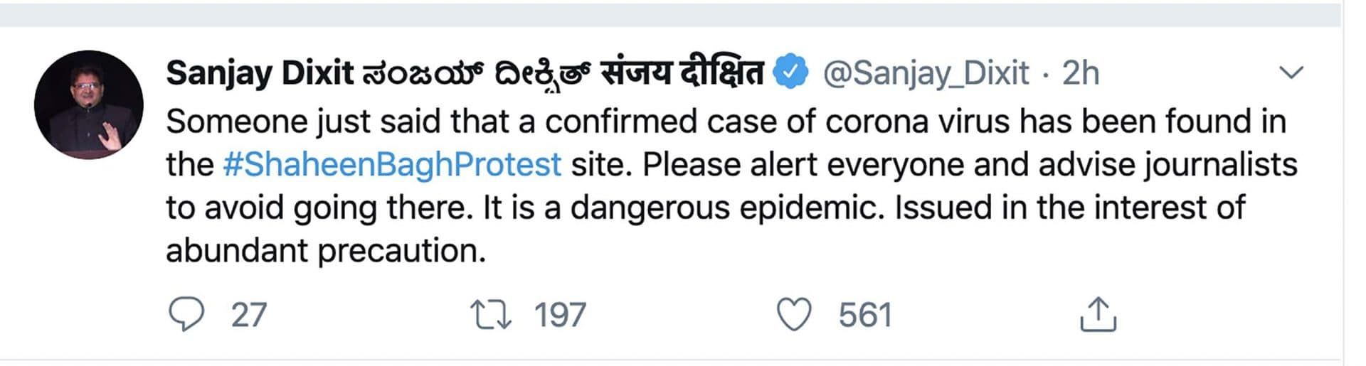 A tweet spreading coronavirus-related disinformation. 
