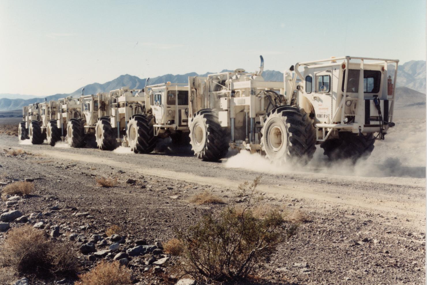 Trucks test for seismic activity at Yucca Mountain