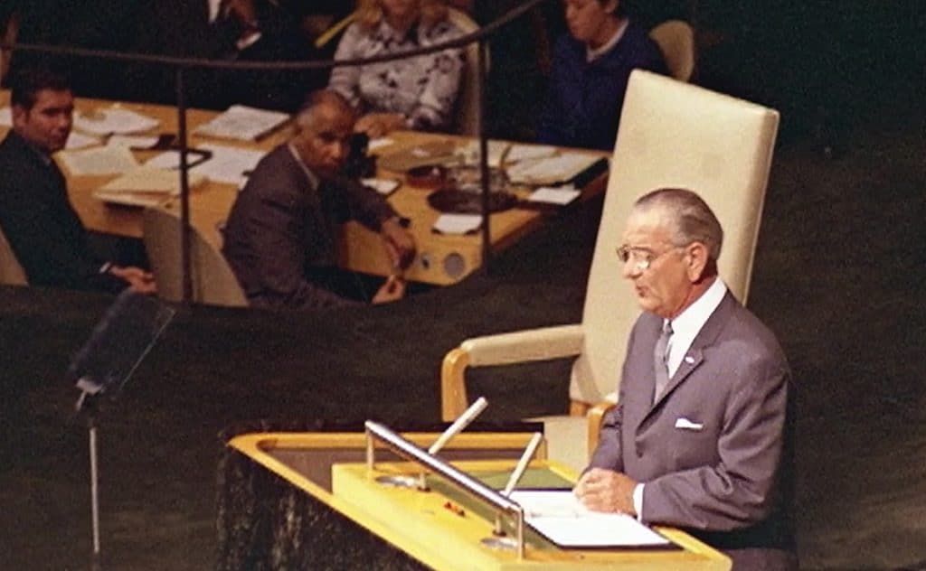 Lyndon Johnson addresses the UN General Assembly, 1968.