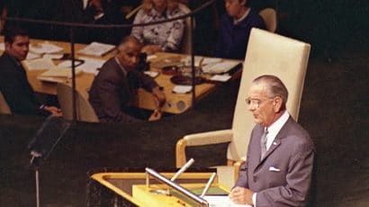Lyndon Johnson addresses the UN General Assembly, 1968.