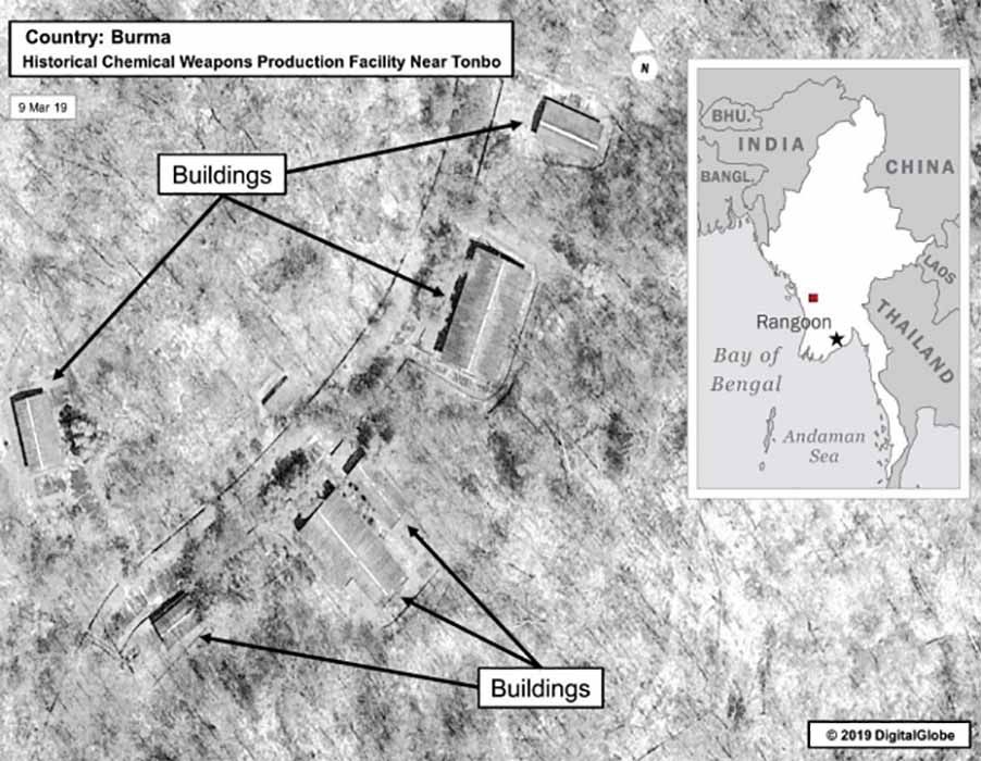 A US State Department image showing the location of the Myanmar's alleged chemical weapons factory.