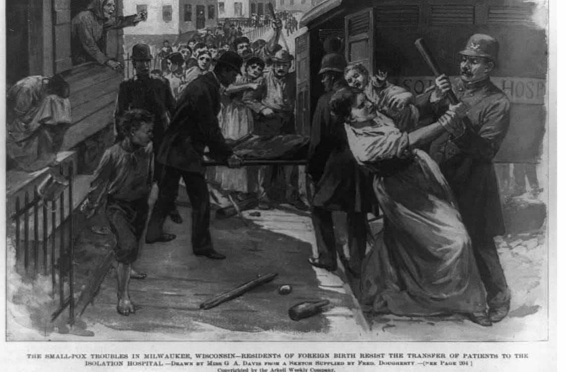 A riot during a smallpox outbreak in Milwaukee in 1894.
