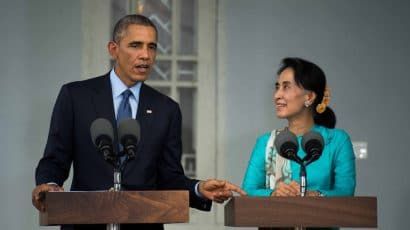 US President Barack Obama and Aung San Suu Kyi.