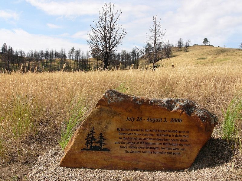 A marker tells the story of the 2006 Spotted Tail Fire