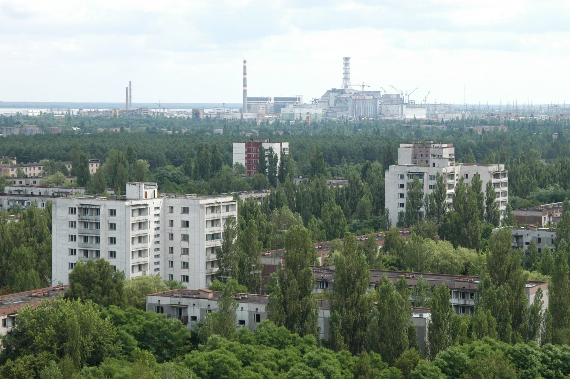 The town of Pripyat, three kilometers from the Chernobyl Nuclear Power Plant, was abandoned after the April 1986 nuclear disaster.