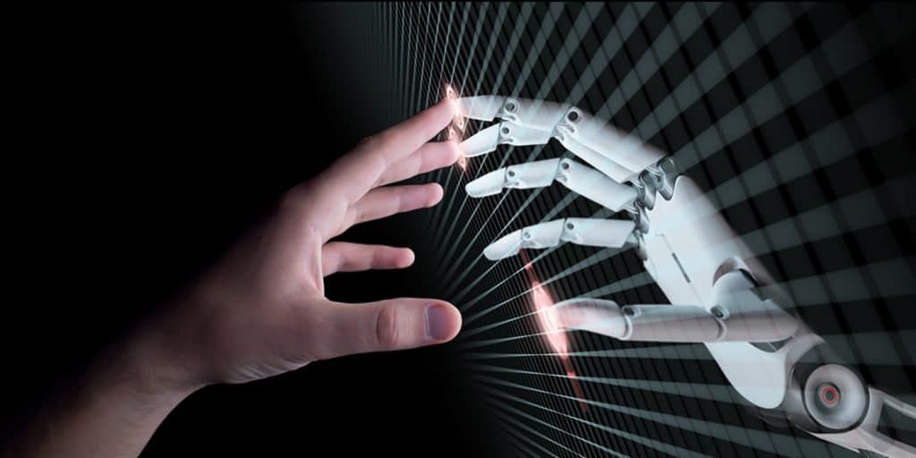 human fingers touching robot fingers