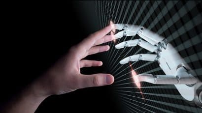 human fingers touching robot fingers
