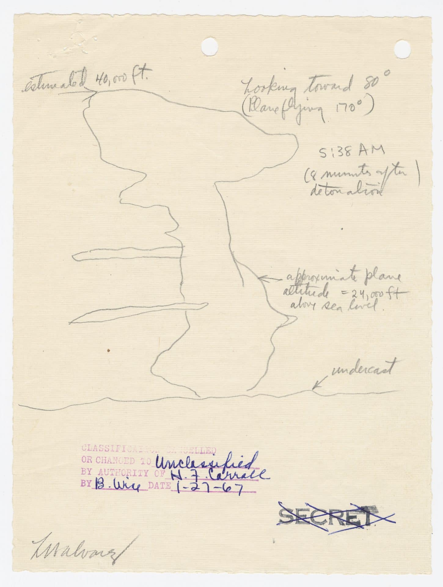 Sketches of the Trinity Test by Manhattan Project Physicist Luis W. Alvarez, 1945