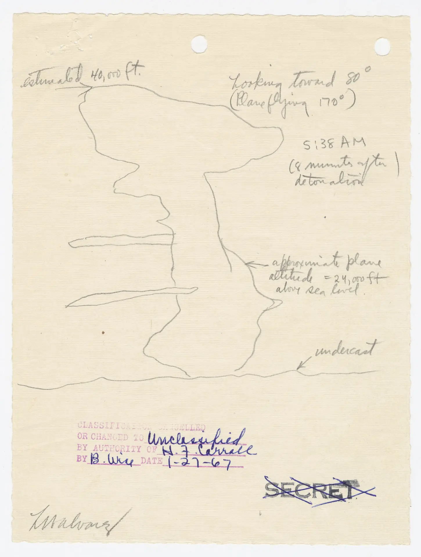 Sketches of the Trinity Test by Manhattan Project Physicist Luis W. Alvarez, 1945