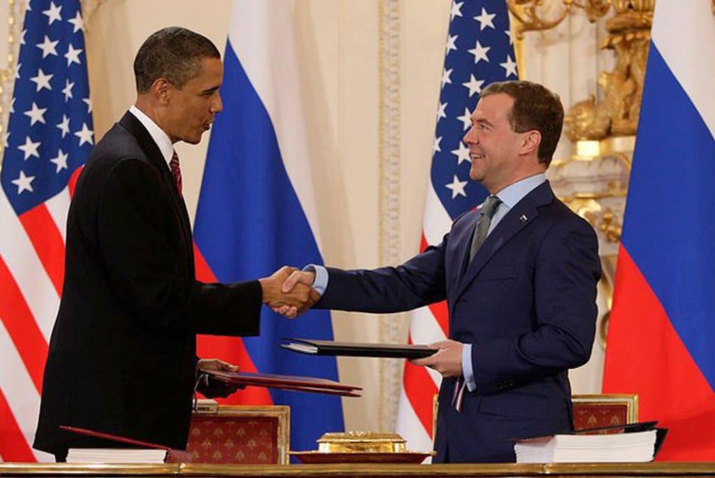 Presidents Obama and Medvedev sign New START in 2010.