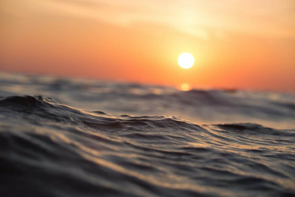 sunset, waves, ocean