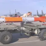 A test version of the new B61-12 guided nuclear bomb to be deployed in Europe as part of a modernization program. Photo from a video by Air Force Staff Sgt. Cody Griffith.